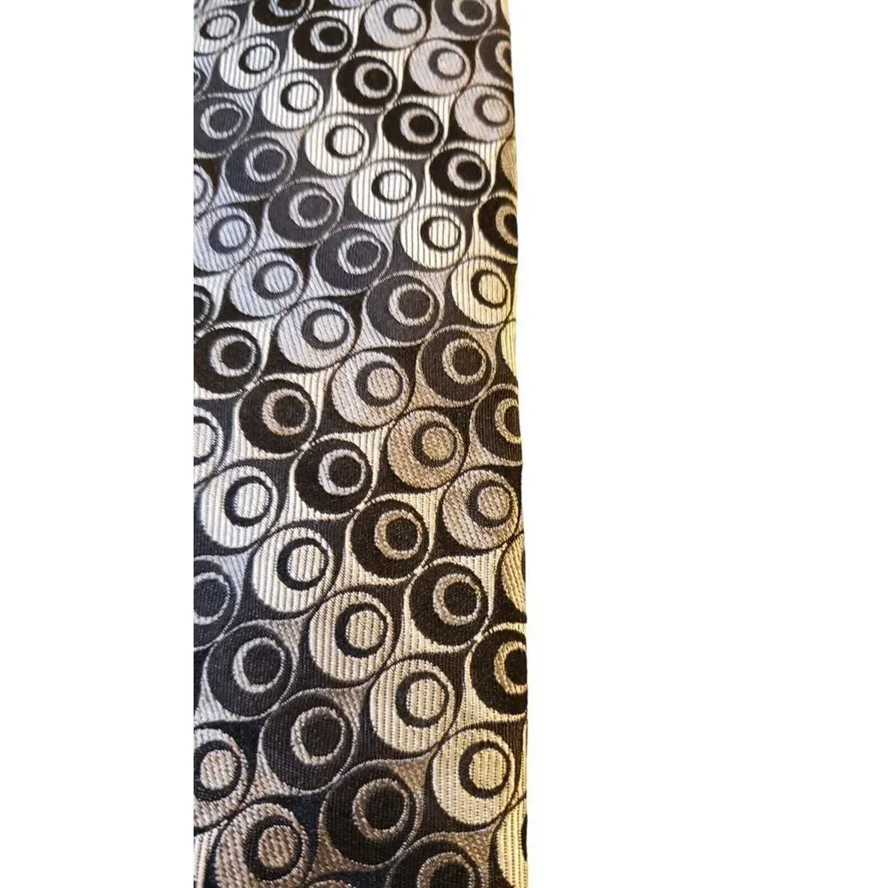 TED BAKER LONDON Mens Neck Tie 100% Silk EUC Black Gray Geometric Striped Design